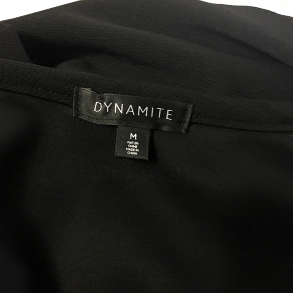 Dynamite Ruffled Cold Shoulder Black Top Blouse Textured Long Sleeve NWOT - Picture 10 of 13